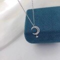 wholesale S925 Sterling Silver Diamond-Studded Hollowed-Out Star Moon Necklace for Women, Fashion Minimalist Ins Style Trendy Personalized Collarbone Chain with a Sense of High-End Sophistication-0-3