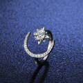 Silver Moissanite Ring Princess Crown Star Moon-0-1