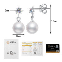 Sterling Silver Moissanite Shell Pearl Stud Earrings, New Fashion Luxury Wholesale-10 points + 10 points Moissanite  925 Silver