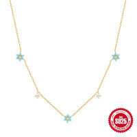 wholesale S925 Sterling Silver Flower Diamond Accent Layering Necklace, Turquoise Simple Collarbone Chain-Gold 925 silver