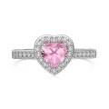 wholesale S925 Sterling Silver French New Arrival Ring for Women, Sweet and Elegant Pink Heart Geometric Zircon Design-0-12