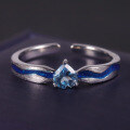 wholesale S925 Silver Designer Open-Ended Couple's Ring Ocean Heart Natural Style Design with Natural Topaz Stone-0-1
