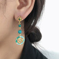 wholesale 925 Sterling Silver Inlaid with Natural Turquoise Ethnic Style Earrings for Women Long Moon Extinguishing Bright Dunhuang Style Ear Accessories-0-1