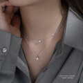 wholesale S999 Solid Silver Korean Minimalist Fresh Love Heart Necklace for Women, Versatile Layering Collarbone Chain Wholesale-0-2