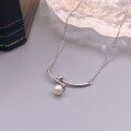 wholesale S925 Sterling Silver Minimalist Lily of the Valley Blooming Freshwater Pearl Necklace, Small and Exquisite, Elegant Collarbone Chain for Women, Gift-0-0