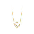 wholesale S925 silver crescent moon minimalist inlaid diamond shell necklace for women, simple collarbone chain D9073-0-4