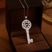 wholesale Metal material retro keynecklace women fashion sense of luxury personalityadvanced full diamond collar chain TikTok live-XB057-white gold