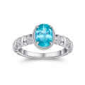 wholesale S925 Sterling Silver Vintage Style Paraiba Neon Blue Sapphire and Diamond Ring, Small and Luxurious, High-End, Girly Heart Ring-0-4