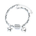 wholesale Metal Material: S925 Sterling Silver KoreanDesign Ins Five-Pointed Star + Heart Bracelet for Women, Simple and Fashionable Personality Thai Silver Jewelry-0-4