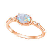 wholesale S925 sterling silver and rose gold plated ring inlaid with natural moonstone, a fashionable and elegant luxury piece-S925 silver + cream blue moonstone  US size 10