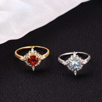 wholesale 925 Silver Light Luxury High-end Japanese Style Full-Zirconia Pomegranate Sky Blue Ring, Versatile and Elegant Index Finger Ring-Silver--Sky Blue Topaz No. 10