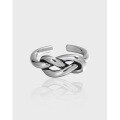 wholesale S925 Sterling Silver Korean Version INS Knotted Index Finger Ring Vintage Distressed Open Adjustable Rope Knot Ring for Women-0-0