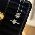 wholesale 925 Sterling Silver Aquamarine Oval Solitaire Ring and Necklace Set, Colored Gemstone Blue Diamond Fashion Light Luxury Jewelry-0-1