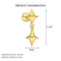 wholesale S925 Sterling Silver Irregular Zircon Star Earrings, Round Small Niche Design。-E4644-Gold/Single 925 Silver