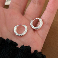 wholesale S925 Sterling Silver Small Textured Hoop Earrings for Women, Minimalist, Understated, Niche, Versatile, European and American Style Ear Studs-Sterling silver