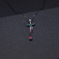 wholesale 925 Silver Designer Dark Gothic Retro Style Pendant with Natural Gemstone Inlay Necklace-0-1