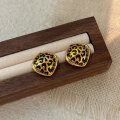 wholesale S925 Sterling Silver Geometric Leopard Print Earrings for Women, Vintage Enamel Drop Earrings-0-1