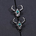 wholesale S925 Silver Designer-style Shan Hai Jing Bull Head Earrings Dark Retro Style High-end Green Agate Ear Studs Earrings-0-1