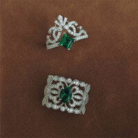 wholesale S925 Sterling Silver Dully Light Luxury Lab-Grown Zambian Emerald Princess Cut Crown Ring for Women-Luxury Crown Cultured Emerald Ring  Size 6 (Mido)