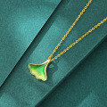 wholesale S925 sterling silver women's epoxy enamel ginkgo leaf collarbone necklace with elegant leaf pendant and simple dress chain-0-2