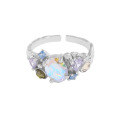wholesale 925 Sterling Silver Korean Style INS Niche Design Textured Opal Moonstone Ring with Micro-Set Colorful Zircon-0-4