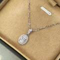 S925 Sterling Silver 1ct 5*7 Oval Moissanite Necklace with Halo Pendant-0-1