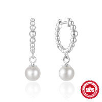 wholesale S925 Sterling Silver Small Round Smooth Pearl Ear Hoops, Ear Clasps, European and American Cross-Border Hot-Selling Elegant Ear Jewelry-Gold 925 silver