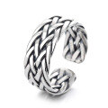wholesale S925 Sterling Silver Vintage Distressed Handwoven Cable Wide Fashion Statement Adjustable Open Ring for Women-0-6