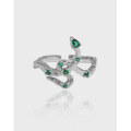wholesale S925 Sterling Silver 717 Korean Version Ins Original Design Slytherin Snake Green Zircon Textured Ring for Girls-0-0