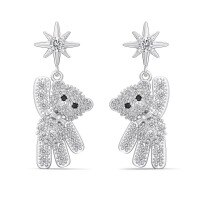 wholesale 925 Sterling Silver Korean Style Small Bear Ear Studs for Women, Minimalist and Versatile Piercing Earrings-Platinum DY110353-SW-WH 925 Silver