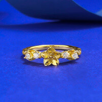 wholesale S925 Gold-Plated Silver New Style Plum Blossom Row Ring for Women, Minimalist Thin Stackable Ring Fashion Design-R1381 Gold Petal Ring  Size 7