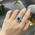 wholesale S925 Sterling Silver Gold-Plated 7x9 Oval 2ct Lab-Grown Sapphire Ring Ready-to-Ship Wholesale-0-5