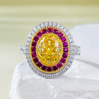 wholesale S925 Sterling Silver with Imported High Carbon Diamond 7*9mm Yellow Diamond St Petersburg Wealth-Attracting Ring-R923 Yellow Diamond 9