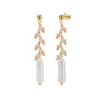 wholesale S925 Sterling Silver Powder Opal Natural Baroque Freshwater Pearl Tassel Earring Ear Studs for Women-14K gold 925 silver