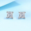 wholesale Pt950 gold plated S925 silver earrings for women, classic princess cut moissanite simple studs, factory direct bestseller-0-2