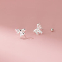 wholesale S925 Sterling Silver Ribbon Bow Ear Studs Sweet Bow Line Twist Screw Helix Earrings M06683-S925 silver pair 925 silver