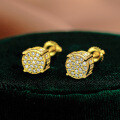 925 Sterling Silver Hip-Hop American Style Round Moissanite Stud Earrings, D Color, Unisex-0-4
