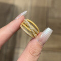 wholesale S925 Gold-Plated Silver Italian Brushed Cross Full Diamond Ring Old Money Style Index Finger Ring-0-1
