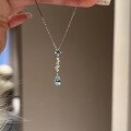 wholesale S925 Sterling Silver Meteor Shower Aquamarine Diamond Drop Pendant Necklace, Small Batch Design, Luxury High-End Feel Women's Collarbone Chain-0-1