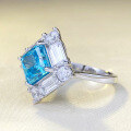 wholesale S925 Silver New 8*8mm Sea Blue Ice-Cut High-Carbon Diamond Trendy Square Ring for Women-0-2