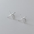 wholesale S925 silver polished linear X-shaped cross earrings, minimalist geometric stylish Korean-style earrings for women M01087-0-3