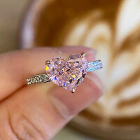 wholesale S925 Sterling Silver New Zhuo Zhifan Jewelry 7*9mm Imported Cherry Pink Heart-shaped Ring for Socialite Style Daily Fashion-R1258 Pink Diamond Heart-Shaped Ring Size 9