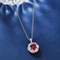wholesale S925 Sterling Silver Full Diamond Oval Pendant Necklace for Women, Cross-Border Cultivated Ruby Necklace Wholesale-0-2