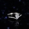 Sterling Silver Natural Blue Topaz Moissanite 1ct Pear Crown Ring-0-2