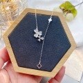 wholesale [Pure Silver] Maker S999 Three-Leaf Flourishing Flower Inlaid Diamond Tassel Four-Leaf Clover Necklace, Fashionable and Fresh Style Design Collarbone Chain-0-2