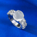 wholesale 925 Silver Natural Water Foam Jade Ring for Women, High Ice Glass Type Jade Pigeon Egg Pavé Zirconia New Chinese Style-0-2
