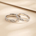 wholesale S925 Sterling Silver Niche Design Rhombus Love Couple Rings, Light Luxury Ice Cube Matching Bands with Engraving, Adjustable Open Ring-0-1