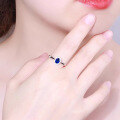 wholesale 18K gold Sri Lanka natural sapphire ring for women, royal blue princess style band with diamond accents, versatile and fashionable-0-2