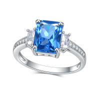 wholesale S925 Sterling Silver Classic Square Gemstone Ring 32 Carat European and American Export Blue Spinel Crystal Ring Fashion-Colored Crystal Ring US Size 6