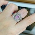 wholesale S925 Sterling Silver Lace Wheat Ring for Women, Italian Buccellati Craftsmanship, Vintage Palace Style Openwork with Pink Diamond-0-2